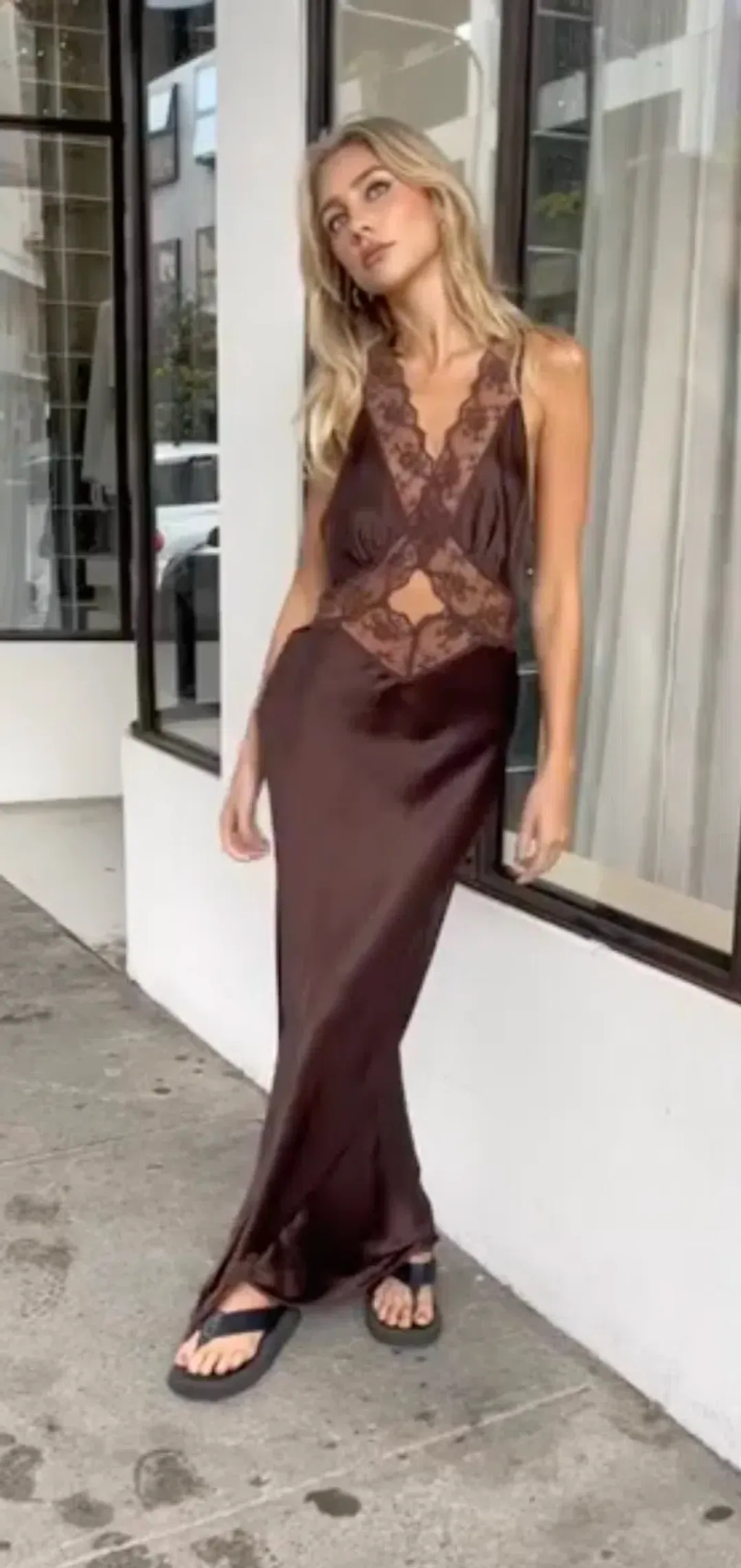 Sir the Label Aries Cut Out Gown Chocolate Size 0P / AU 6 for rent on The Volte - main image