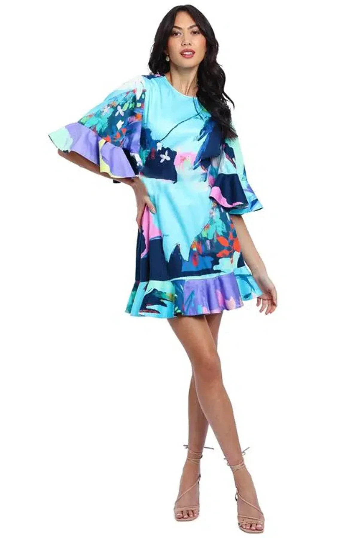 Leo Lin Illusory Mini Dress Multi Print Size 14 - Image 1