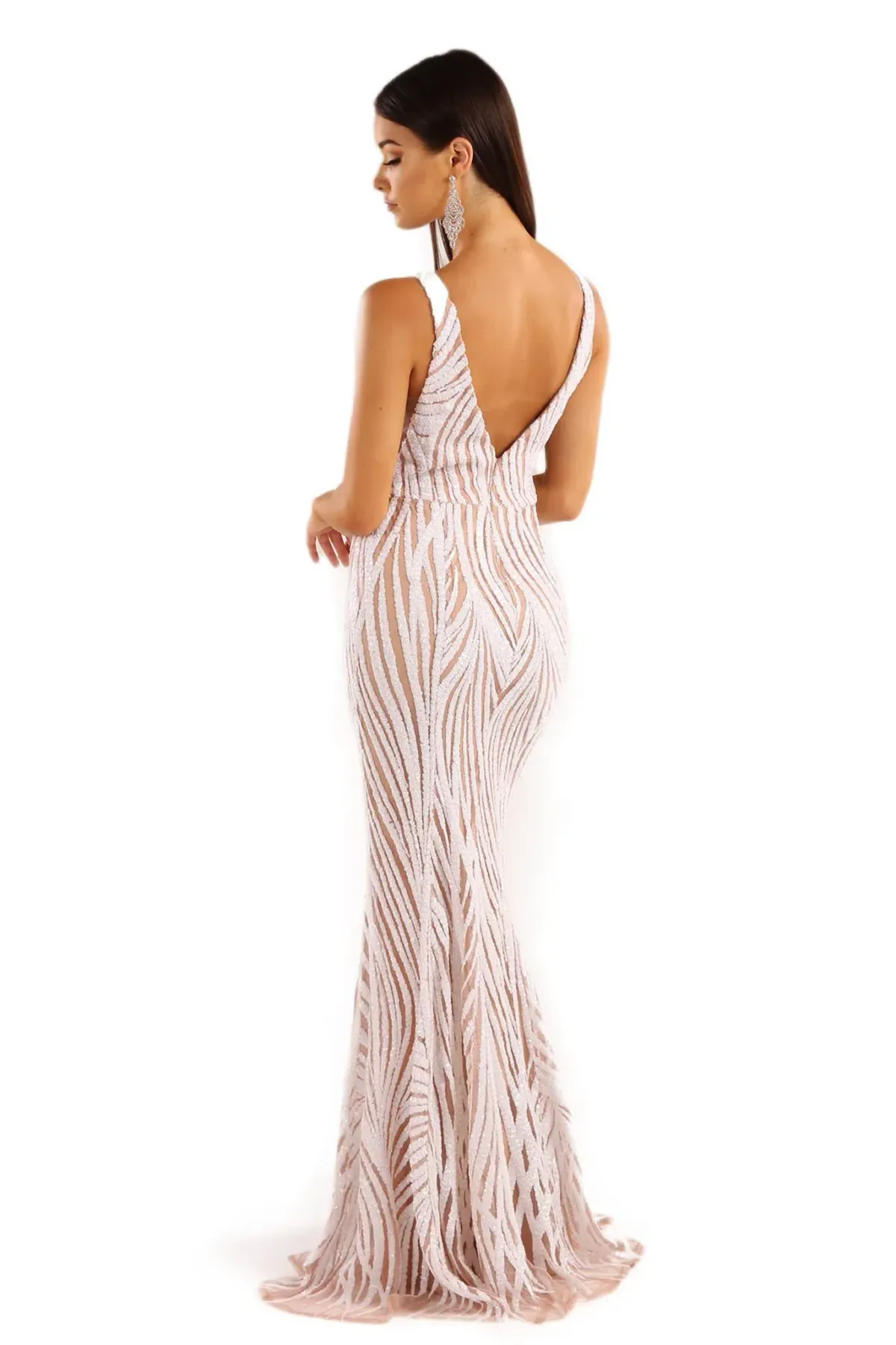 Noodz Boutique Sapphira Sequin Gown White/Beige Size 6 - Image 2
