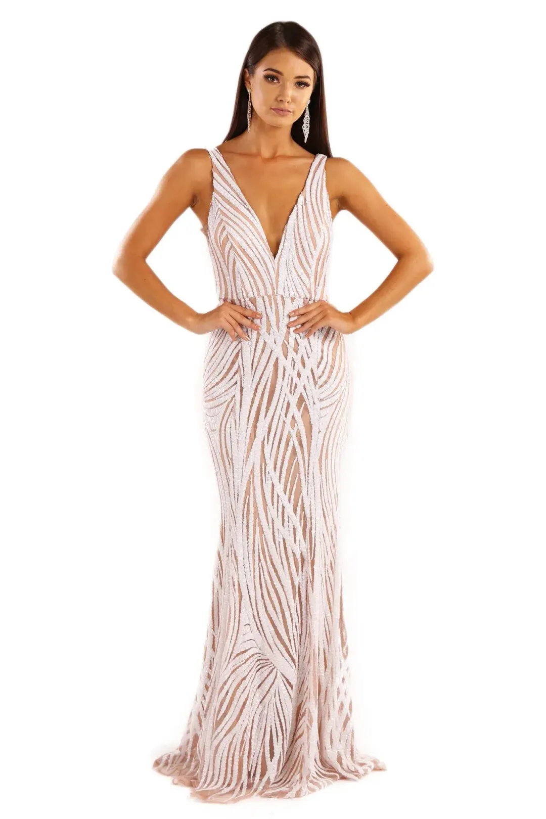 Noodz Boutique Sapphira Sequin Gown White/Beige Size 6 for rent on The Volte - main image