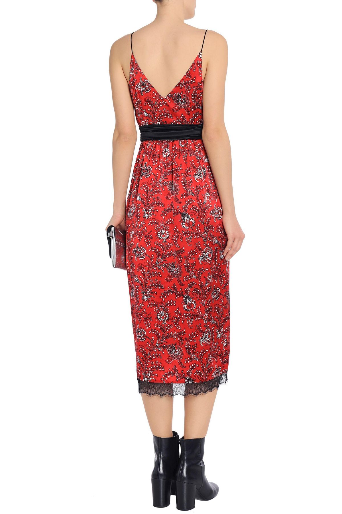 Cinq A Sept Petra Lace Trimmed Silk Satin Midi Dress Print Size 6 - Image 2