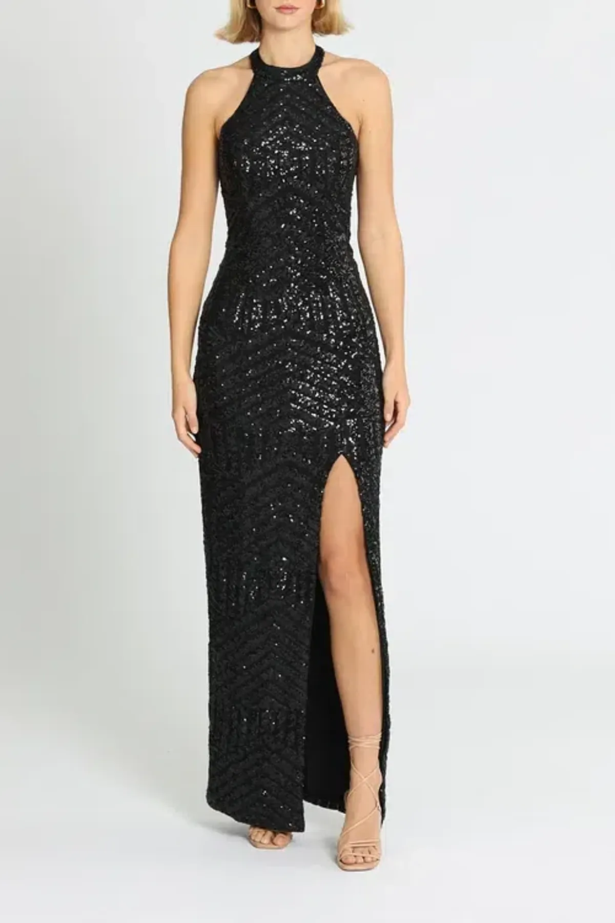 L'amour Diana Halter Gown Black Size AU 18 - Image 1