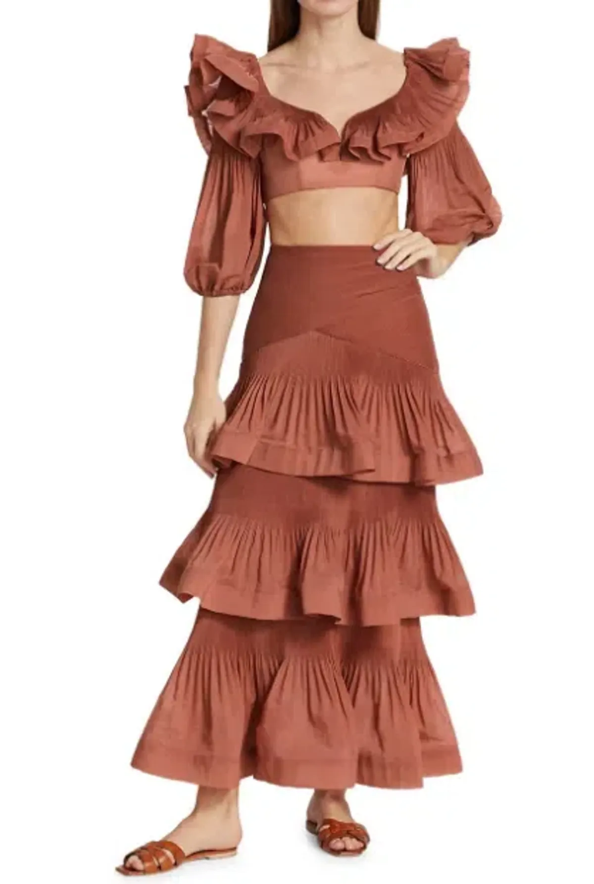 Zimmermann Ruffled Cropped Bodice and Pleated Tiered Skirt Set Aragon Size 1 / AU 10 - Image 1