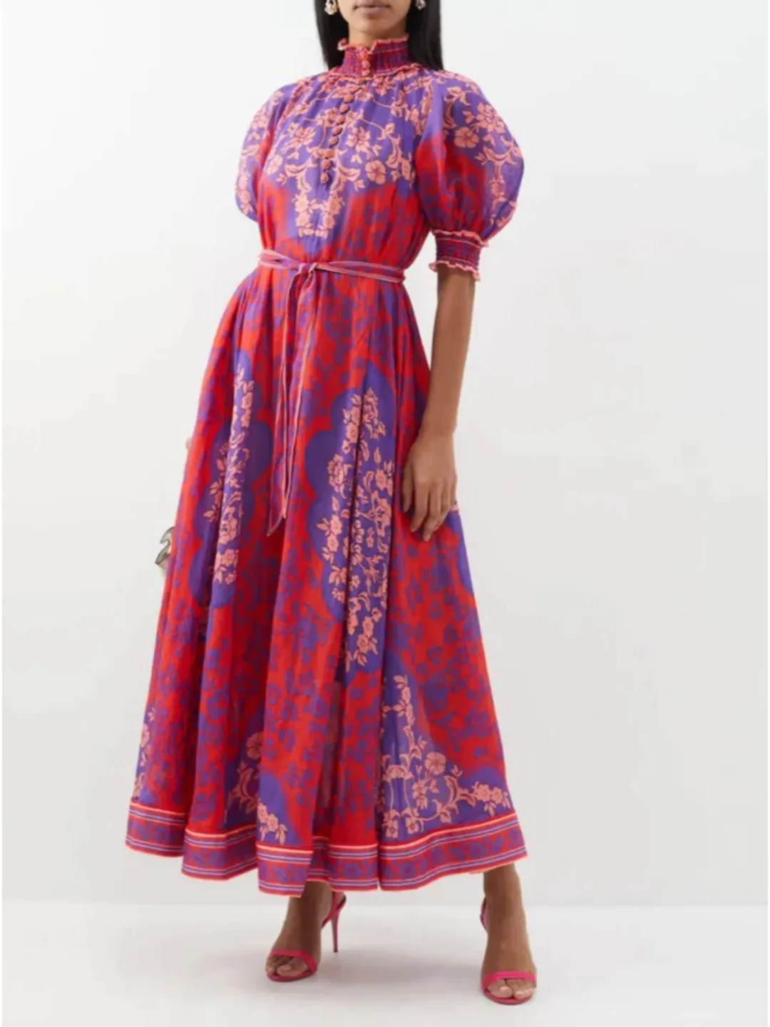 Zimmermann Raie Swing Maxi Dress Purple Red Floral Size AU 12 for rent on The Volte - main image