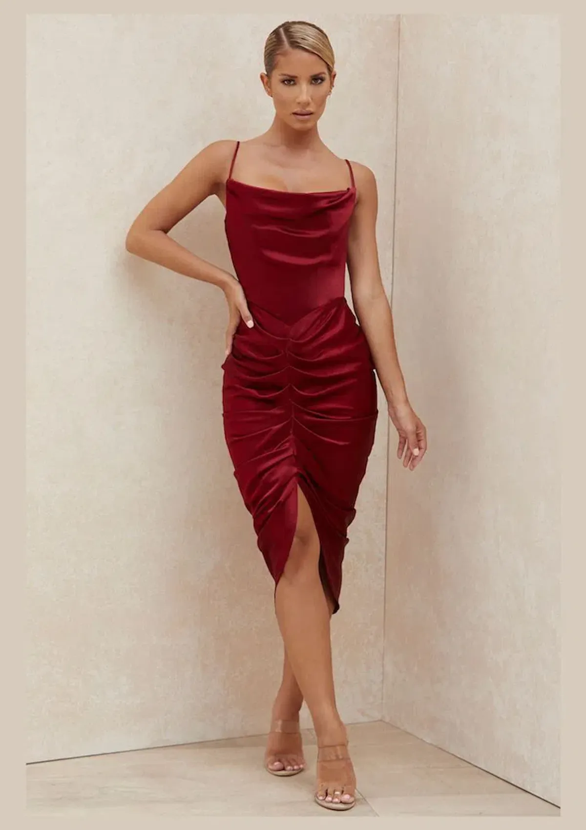 House of CB Nera Satin Draped Corset Dress Wine Size 6 - Image 1