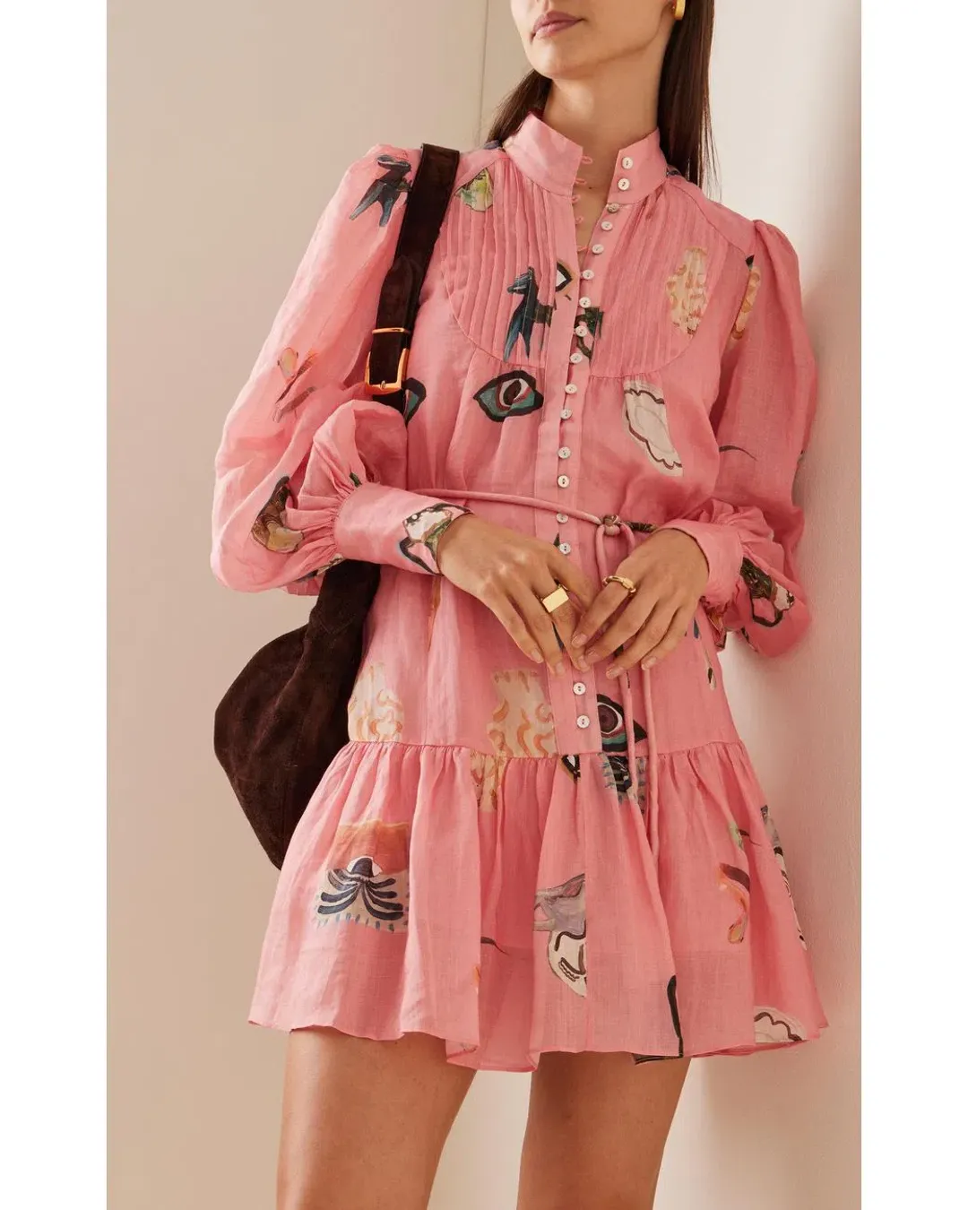 Alemais Cleo Smock Mini Dress Pink/Print Size 10 for rent on The Volte - main image