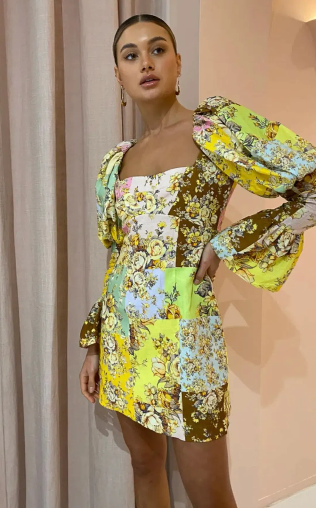 Alemais Matilde Puff Sleeve Mini Dress In Multi 12 for rent on The Volte - main image