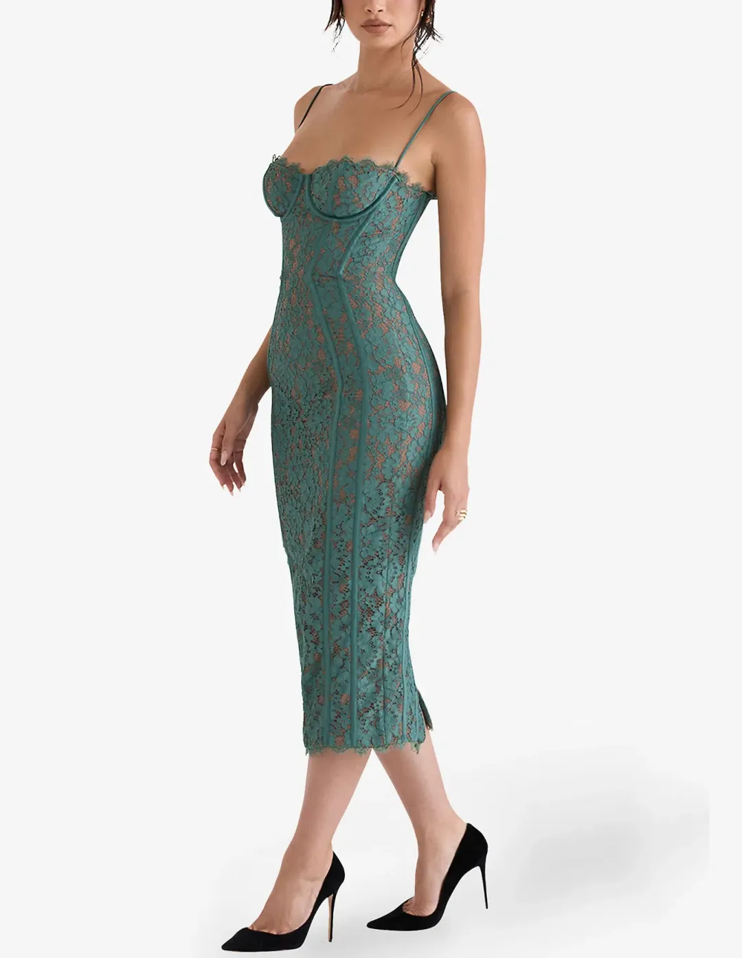 House Of Cb Joelle Forest Lace Midi Dress Green Size 8 for rent on The Volte - main image