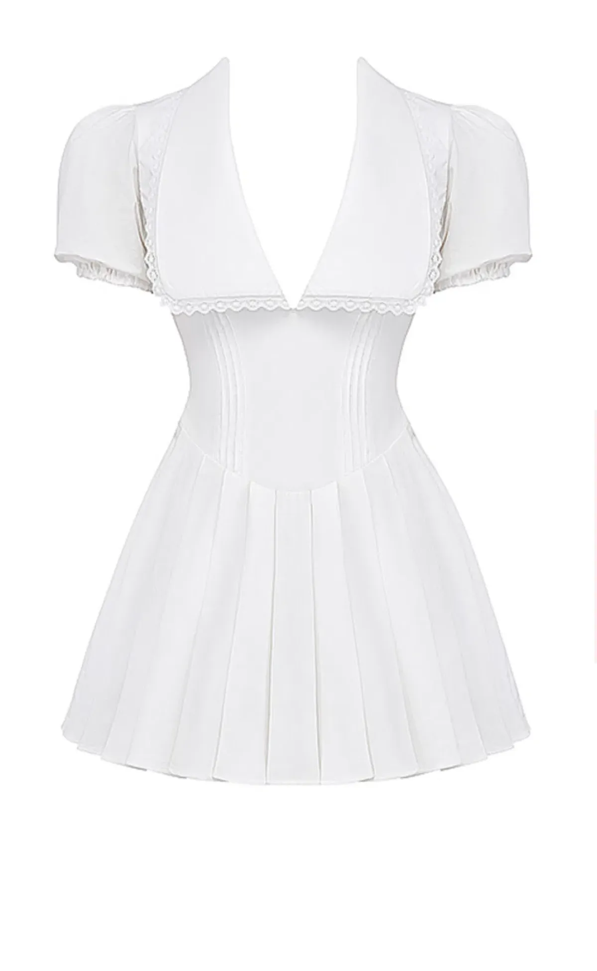 House of CB Piera Collar Pleated Mini Dress in White  Size S/Au 8 - Image 2