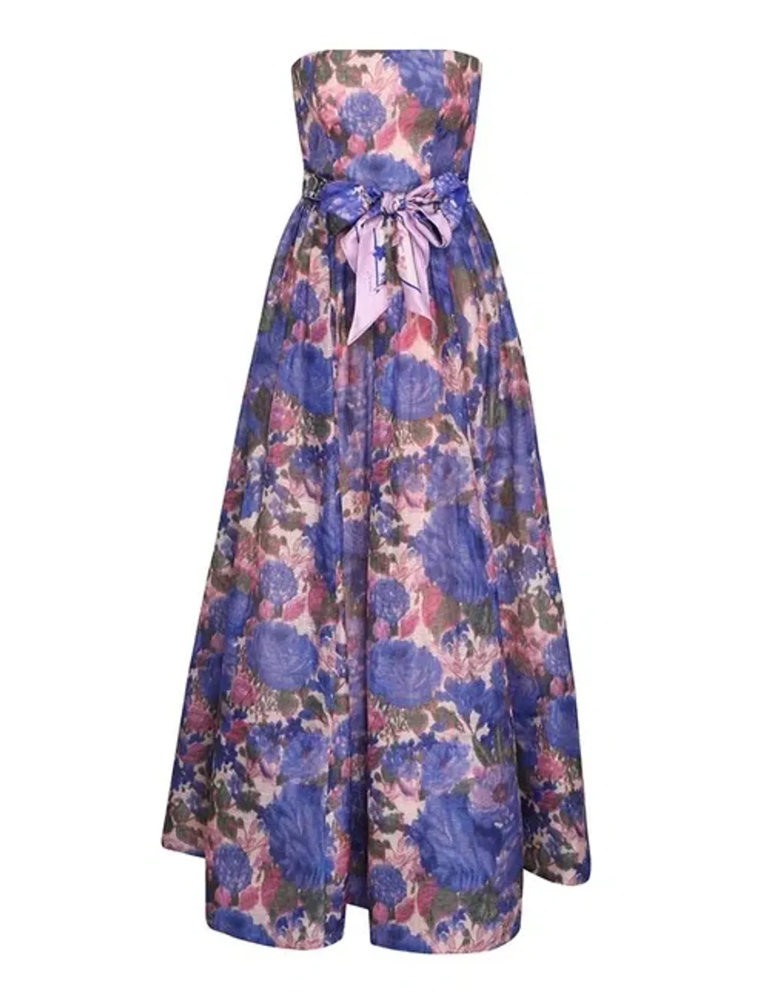 Zimmermann High Tide Strapless Dress Purple Ikat Floral Size 0 / AU 8 for rent on The Volte - main image
