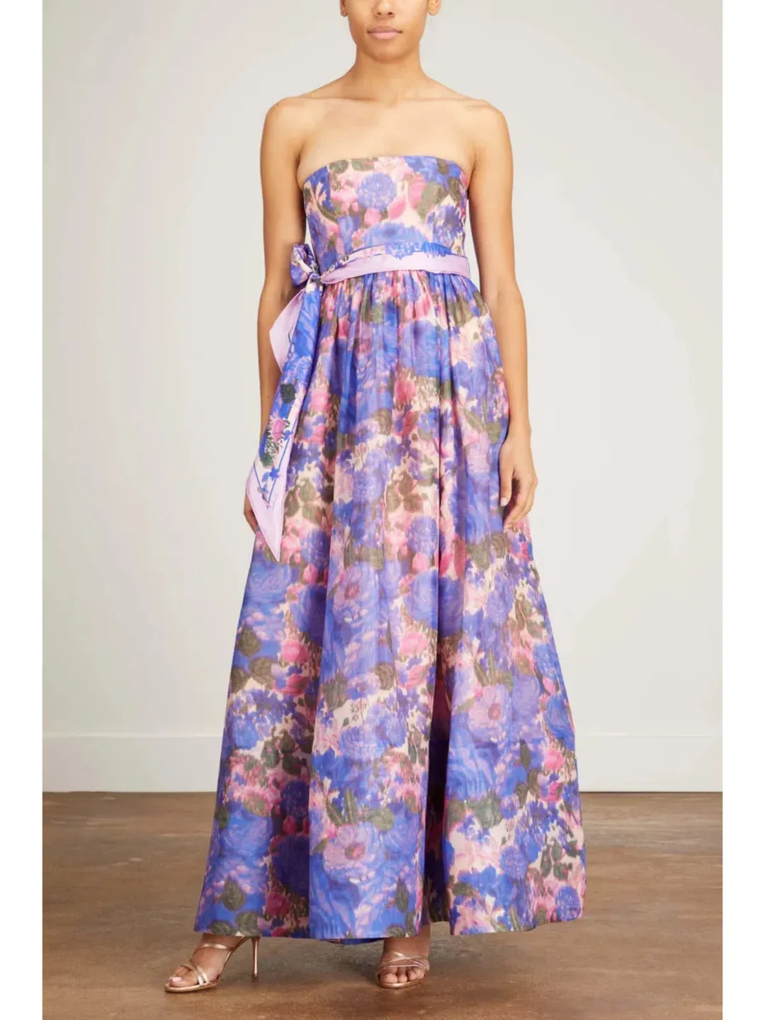 Zimmermann High Tide Strapless Dress Purple Ikat Floral Size 0 / AU 8 for rent on The Volte - main image