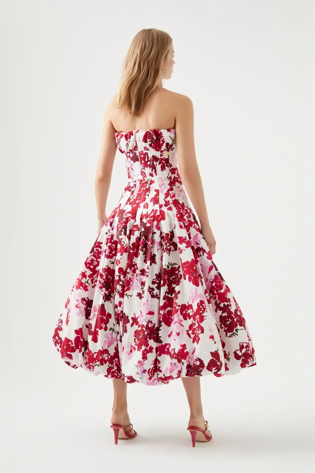 Aje Mathilde Bubble Hem Midi Dress Rose Print Size 12 for rent on The Volte - main image