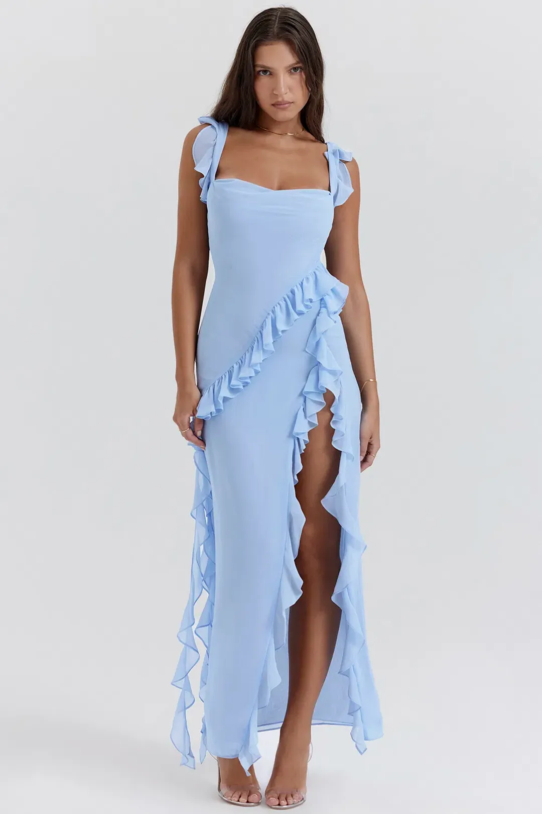 House Of CB Ariela Ruffle Maxi Dress Blue Size M / 10  for rent on The Volte - main image