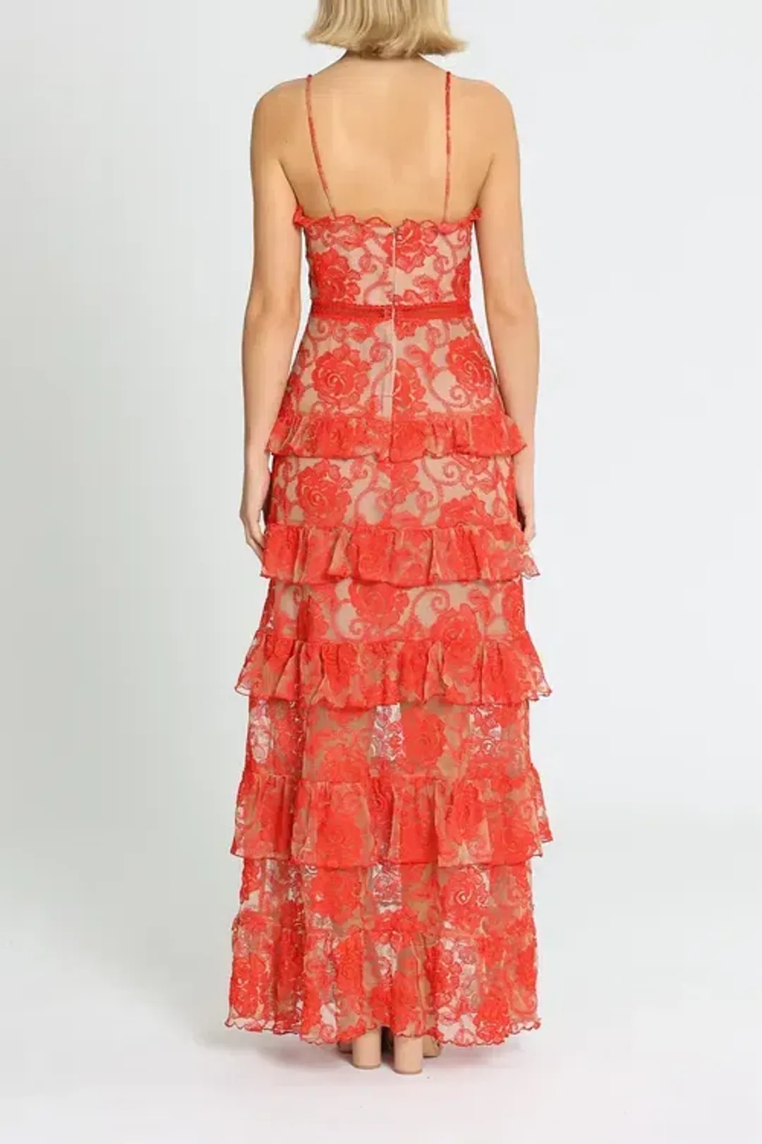 Nicholas Rosie Lace Tiered Gown Red Size 10 for rent on The Volte - main image
