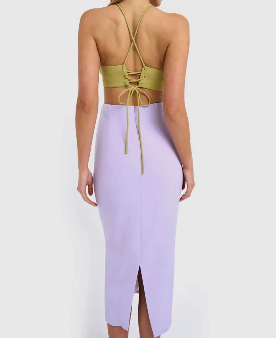 By Johnny The Fresco Halter Maxi Dress Lilac/Green Size 12 for rent on The Volte - main image
