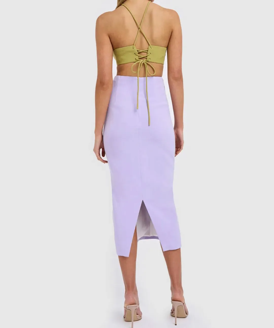 By Johnny The Fresco Halter Maxi Dress Lilac/Green Size 12 for rent on The Volte - main image