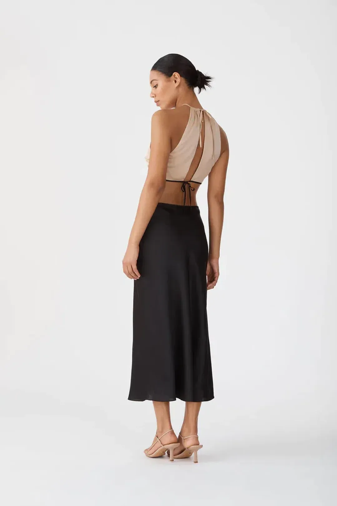 San Sloane Selene Midi Dress Black/Beige Size 10  for rent on The Volte - main image
