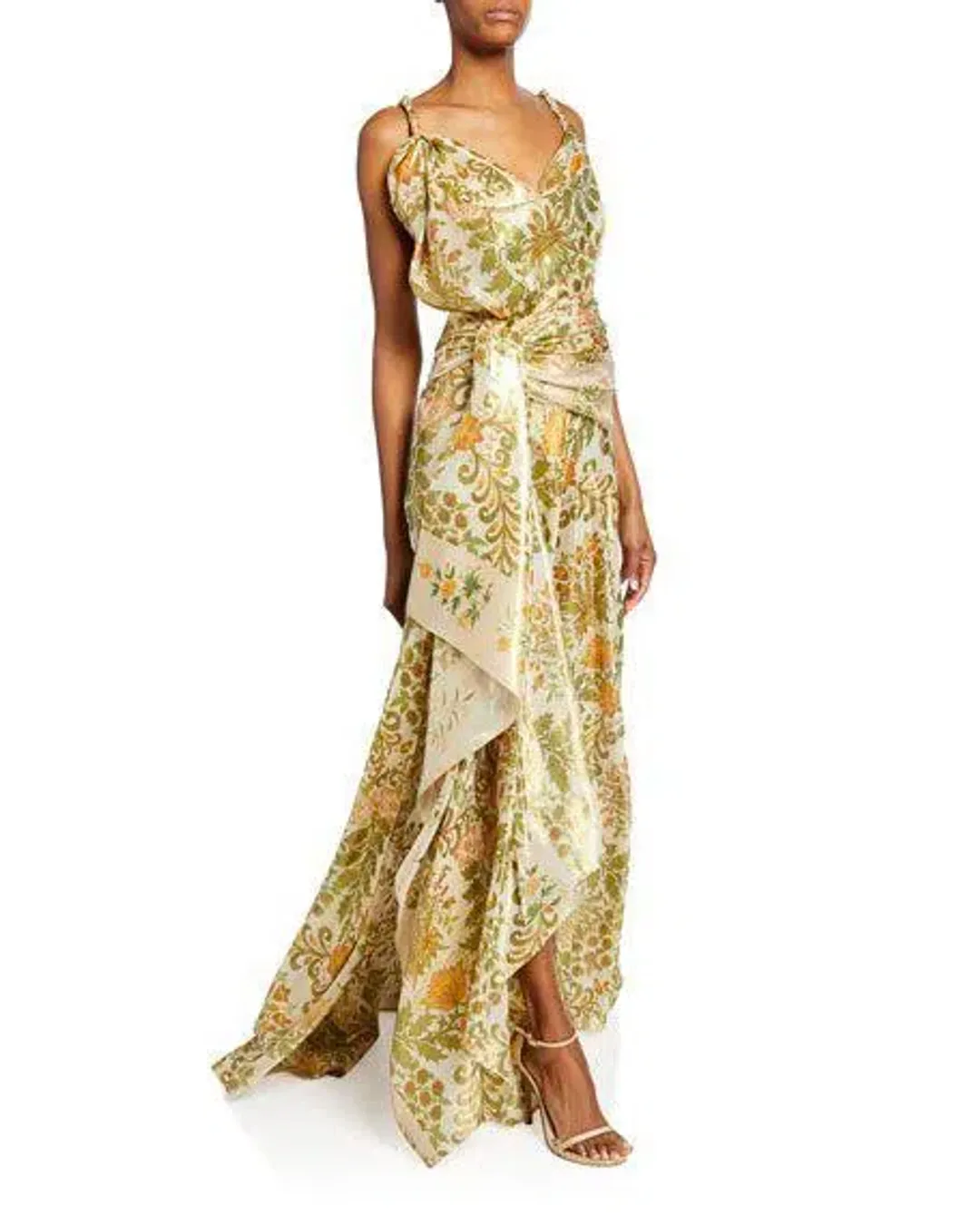 Oscar De La Renta Metallic Lamé Silk-Blend Crepe De Chine Gown Sage Green Size US 6 (AU 10) for rent on The Volte - main image