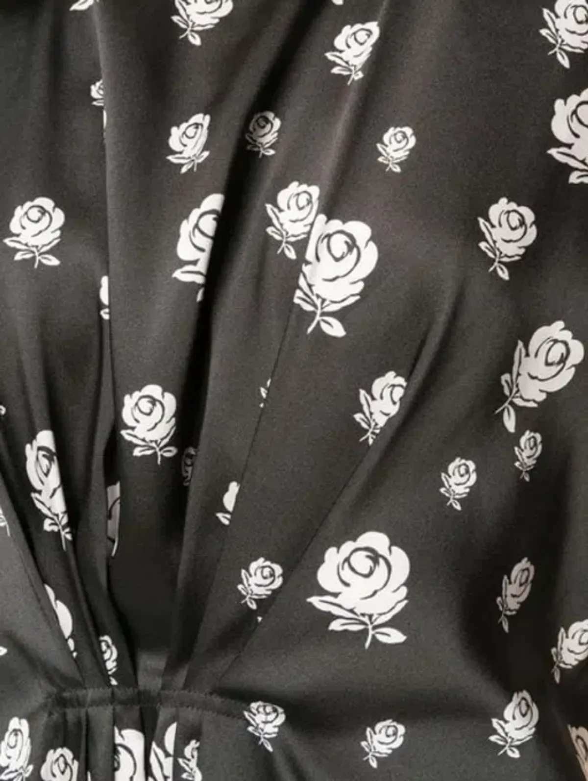 Kenzo Gathered Rose-Print Asymmetric Midi Dress Black/White Size 10 - Image 6