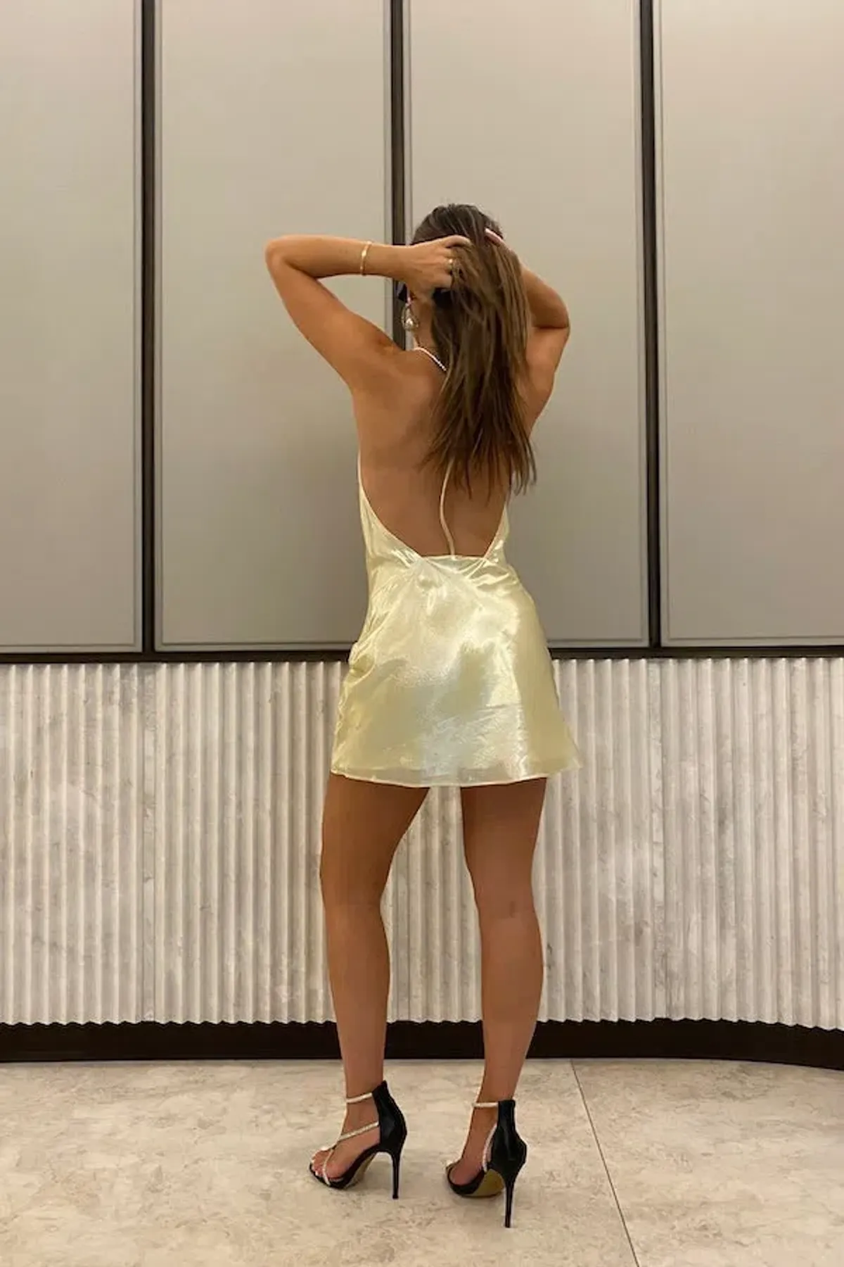 Michael Lo Sordo Nicole Drape Bias Mini Dress Gold Size 8 - Image 2