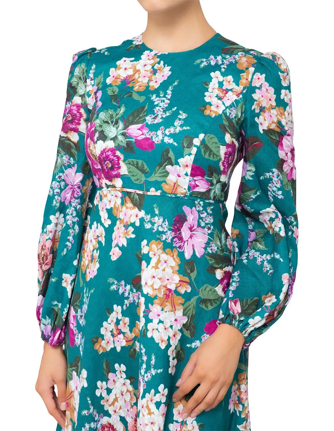 Zimmermann Allia high neck dress in Emerald Floral  Size 2/ AU 12 for rent on The Volte - main image