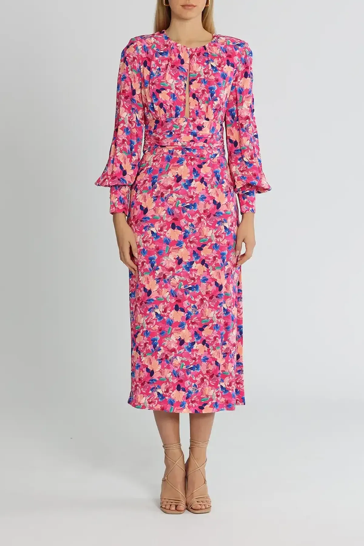 Rebecca Vallance Little Havana Midi Dress Pink Print Size AU 14 - Image 1