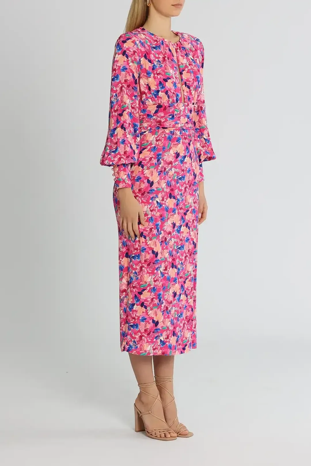 Rebecca Vallance Little Havana Midi Dress Pink Print Size AU 14 for rent on The Volte - main image