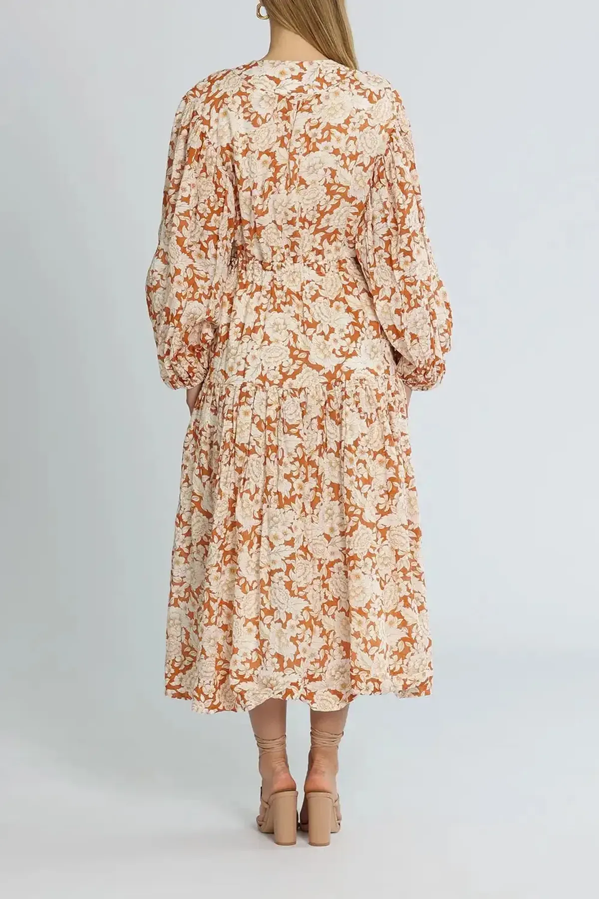 Shona Joy Flor Midi Dress Orange Print Size AU 10 - Image 2