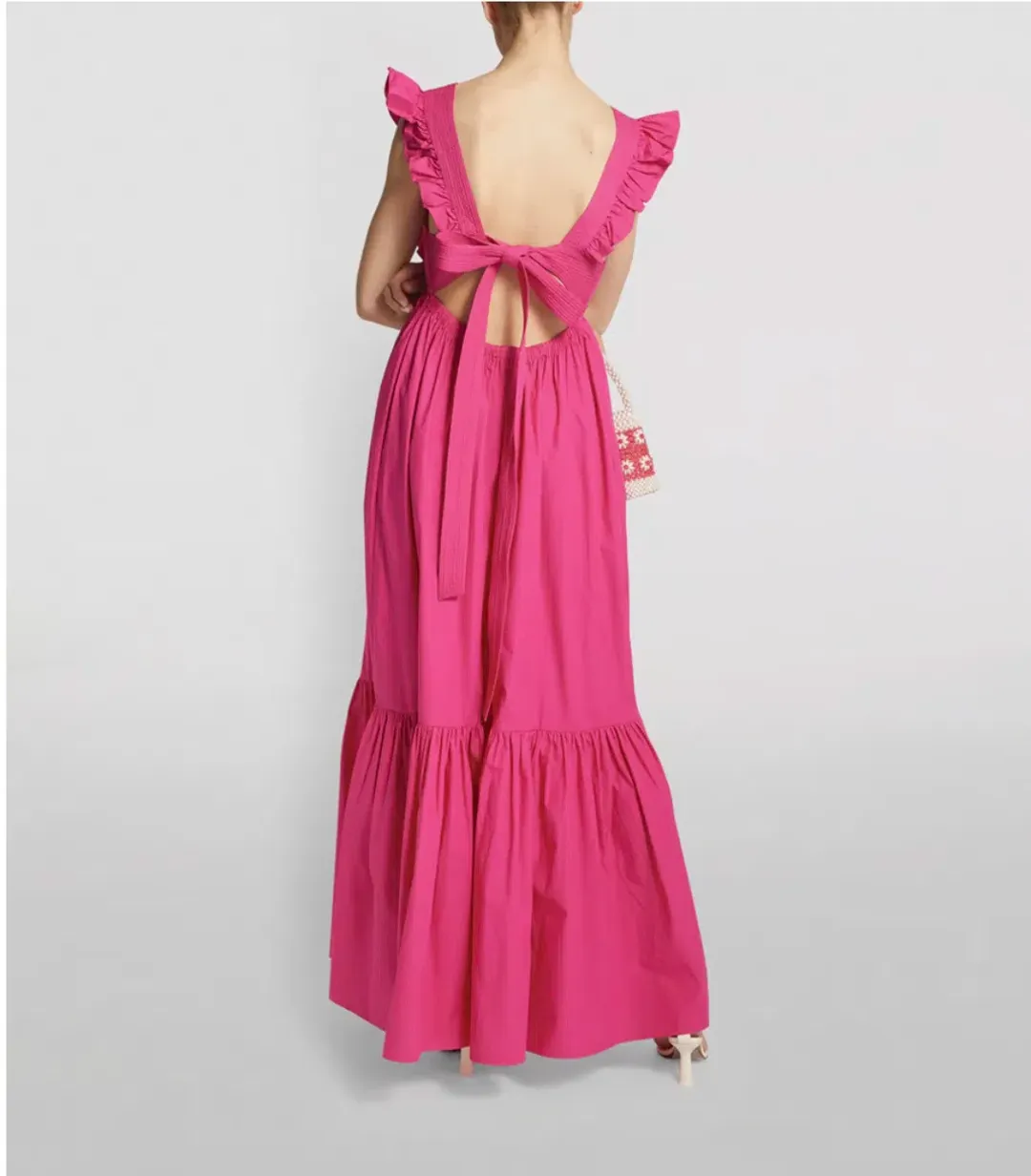Self-Portrait Ruffled Cotton Poplin Maxi Dress in Pink Size 12 for rent on The Volte - main image