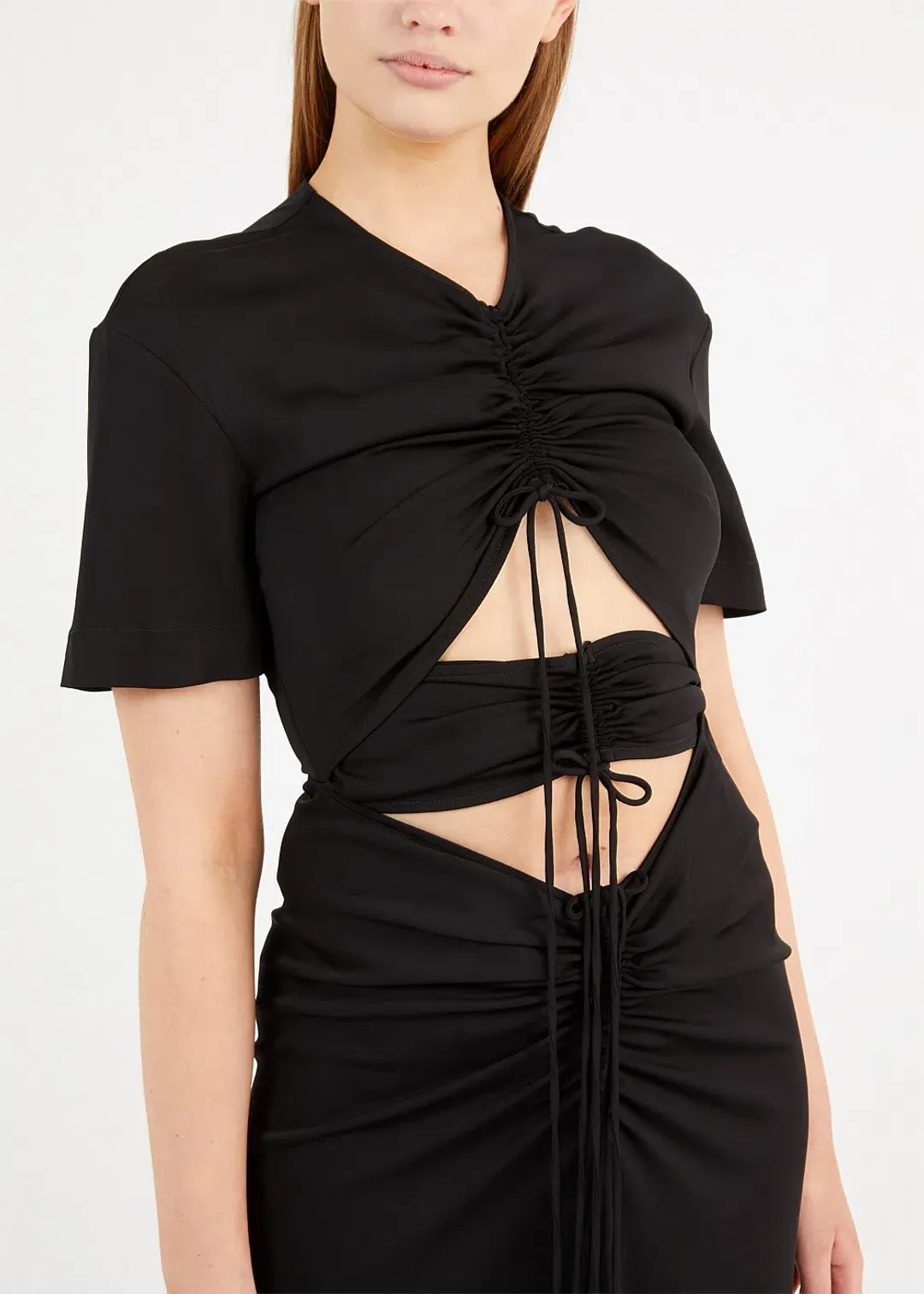  Christopher Esber Ruched Multi Panel Tee Dress Black Size 6 for rent on The Volte - main image