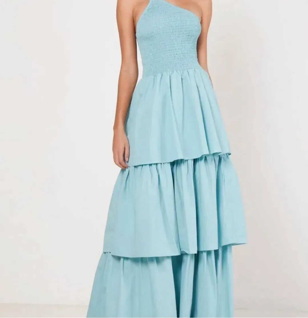 S/W/F One Shoulder Layered Maxi Dress Blue Size L / AU 12 for rent on The Volte - main image