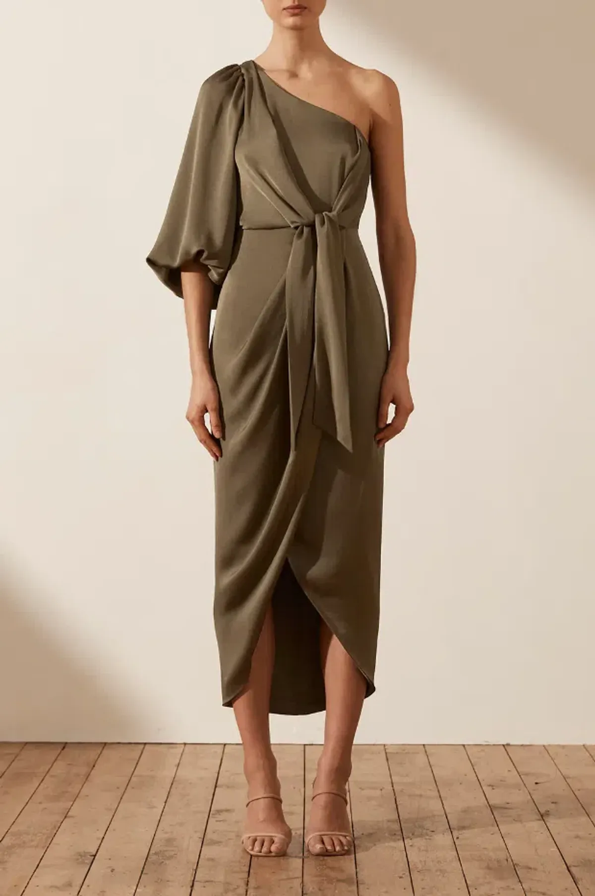 Shona Joy Luxe Tie Front One Shoulder Dress in Pine Size AU 8 / S - Image 1