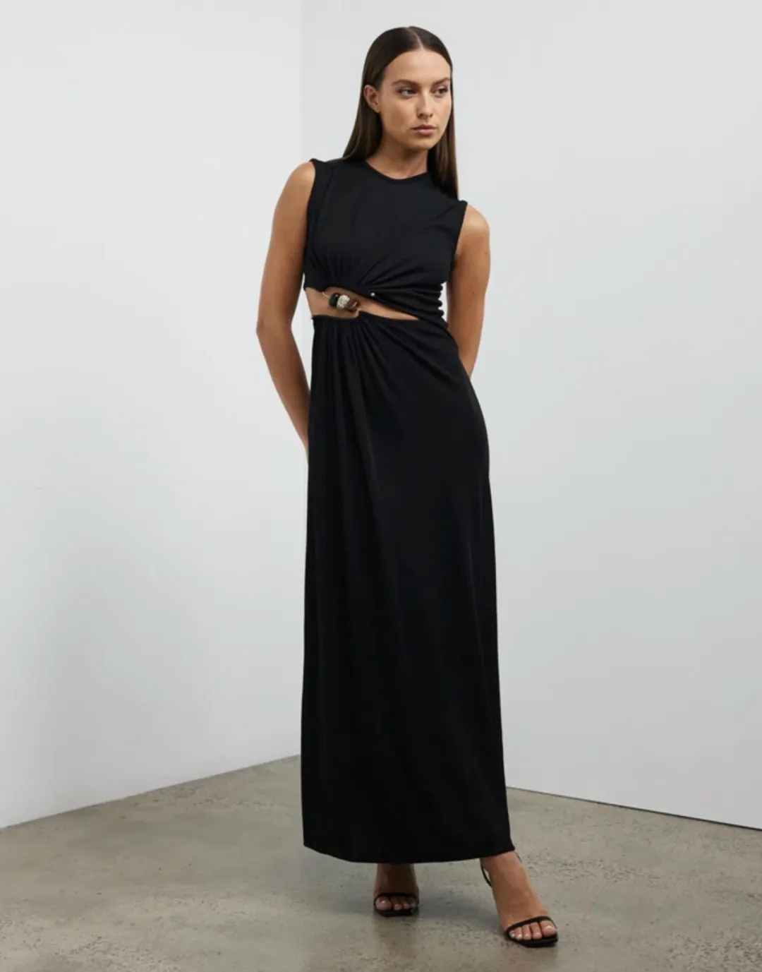 Christopher Esber Ruched Quartz Abacus Dress Black Size 8 for rent on The Volte - main image