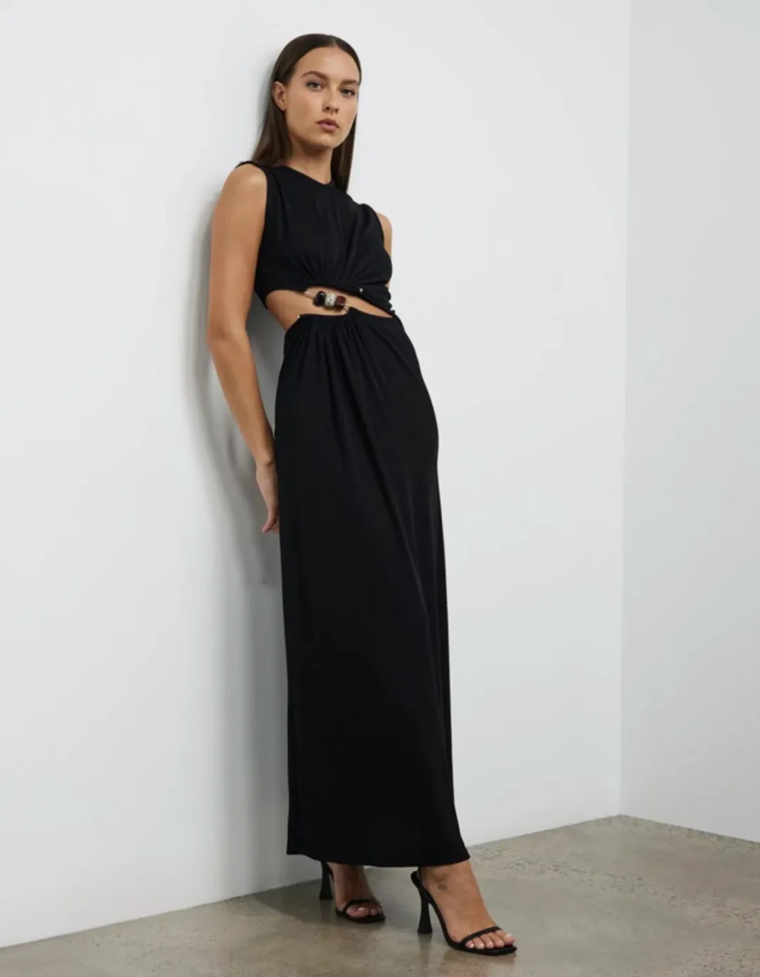 Christopher Esber Ruched Quartz Abacus Dress Black Size 8 for rent on The Volte - main image