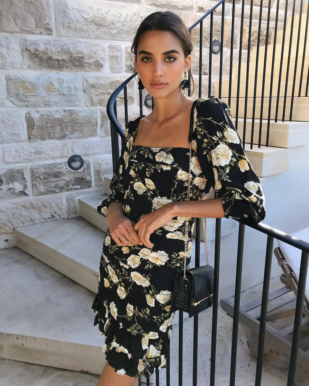 Sheike Mini Dress Black/Yellow Floral Size 12 for rent on The Volte - main image