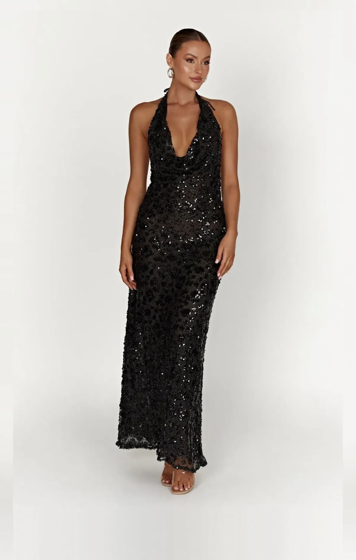 Meshki Nicola Plunge Neck Sequin Maxi Black Size M/AU 10 - Image 1