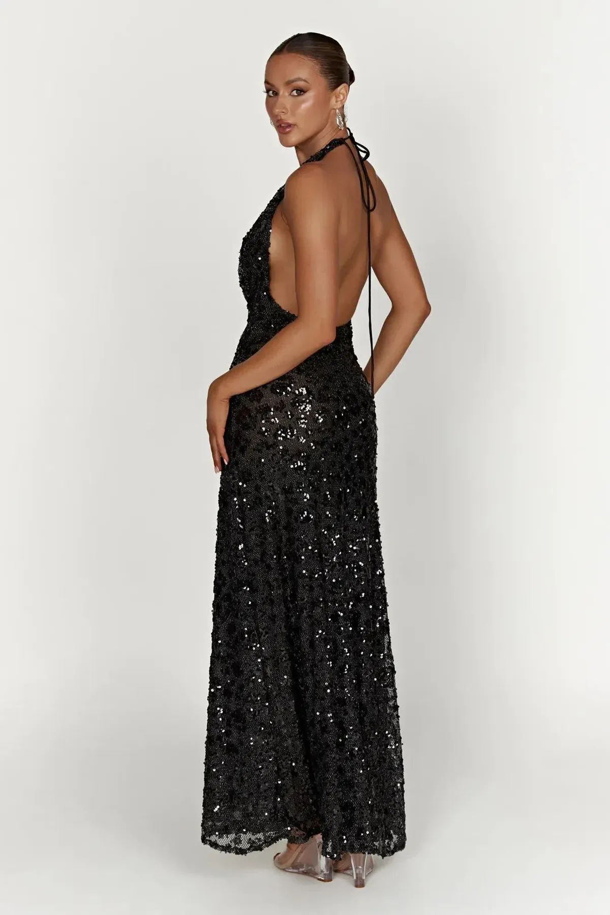 Meshki Nicola Plunge Neck Sequin Maxi Black Size M/AU 10 - Image 3
