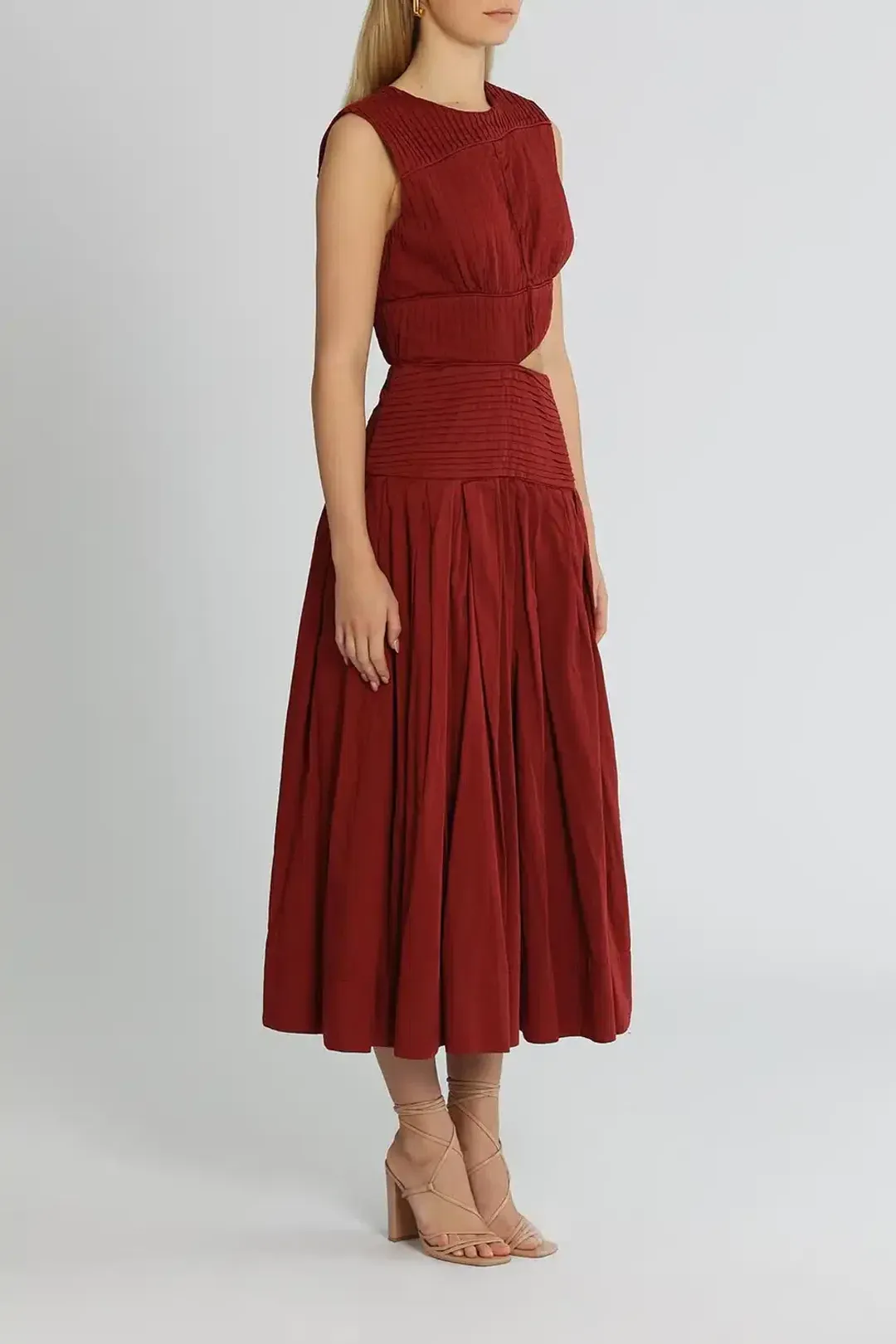 AJE Cascade Cut Out Dress Burgundy Size 14 for rent on The Volte - main image