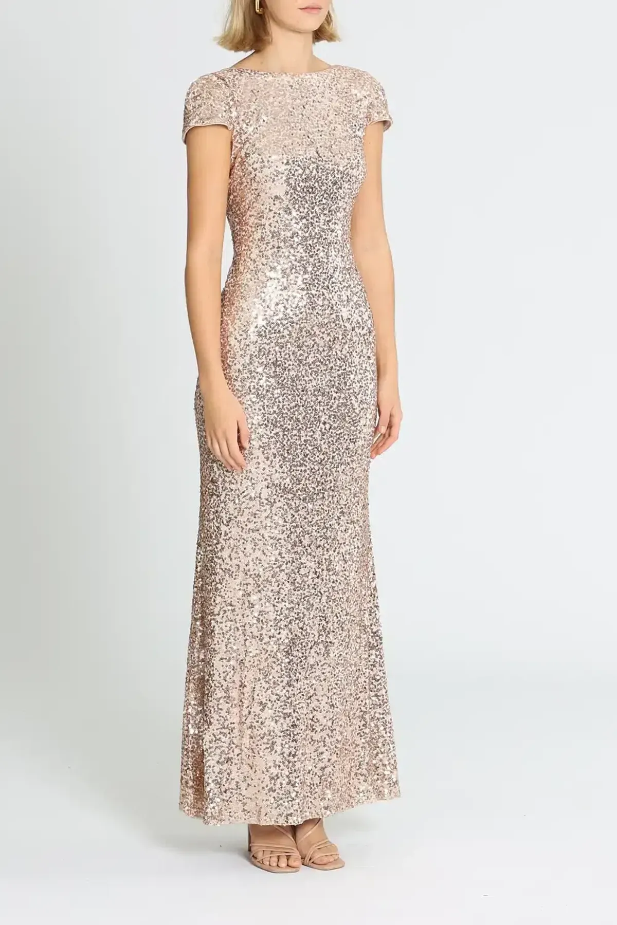 Badgley Mischka Sequin Cowl Back Gown Blush Size 10 - Image 2