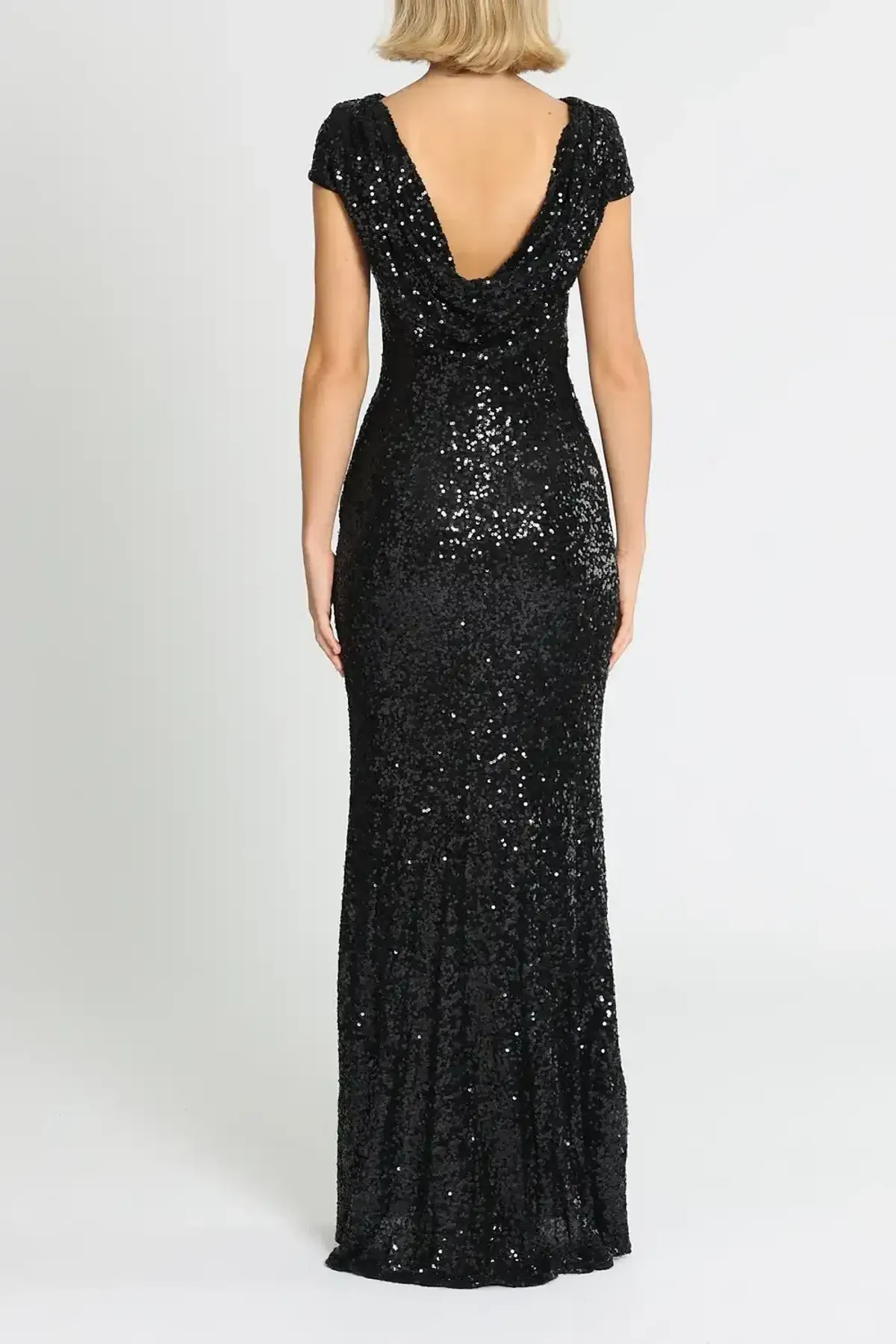 Badgley Mischka Sequin Cowl Back Gown Black Size 8 - Image 3