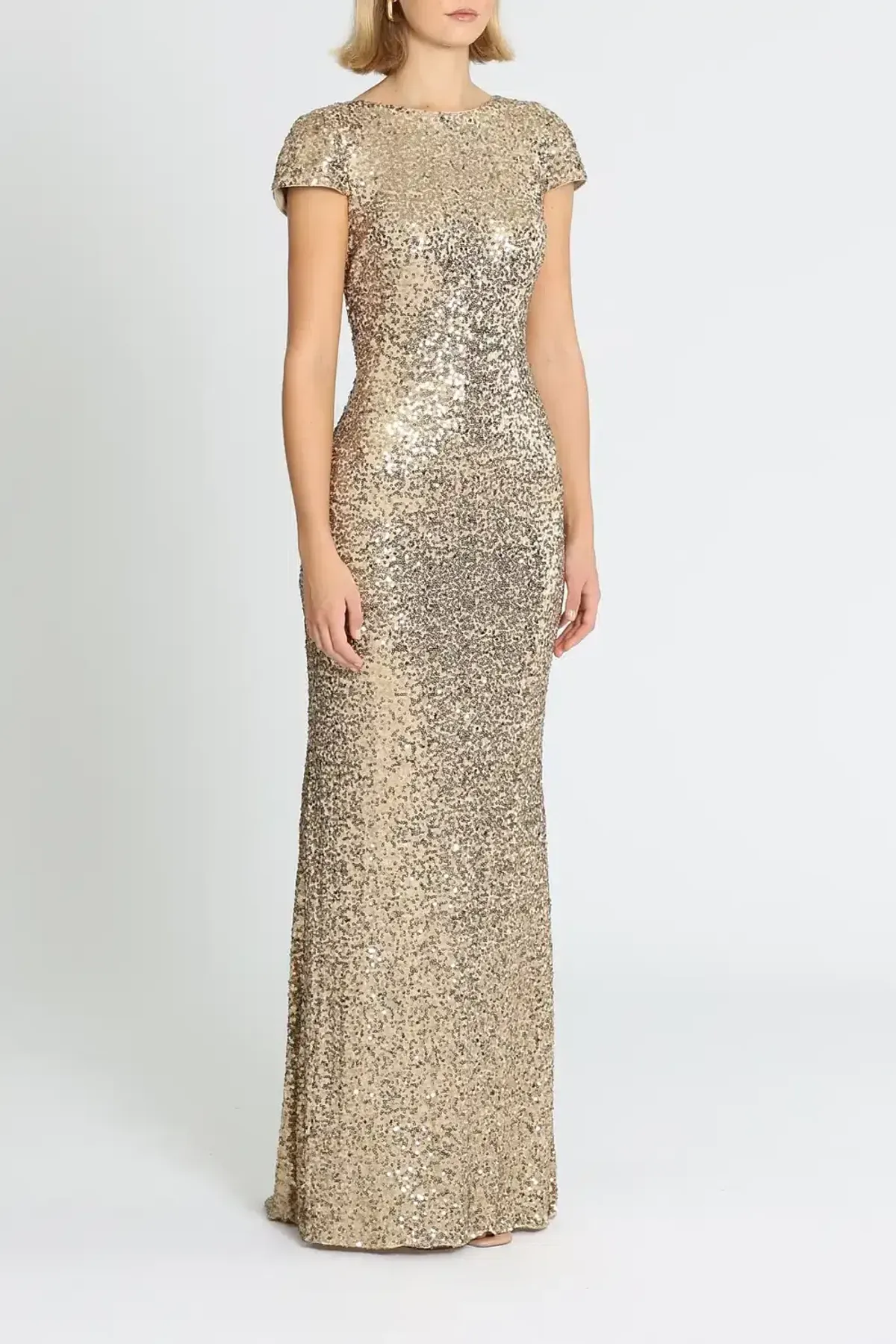 Badgley Mischka Sequin Cowl Back Gown Gold Size 12 - Image 2