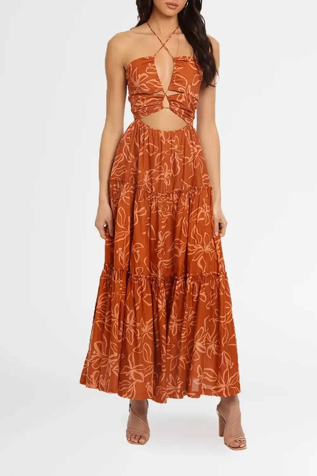 Bec & Bridge Aurora Maxi Dress Brown Print Size 10 for rent on The Volte - main image