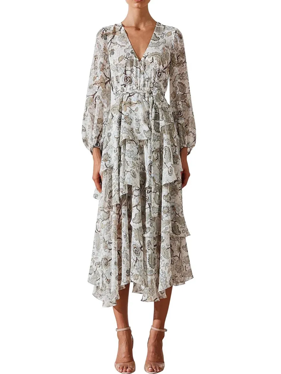 Shona Joy Quinn Tiered Midi Dress Floral Size 10 for rent on The Volte - main image