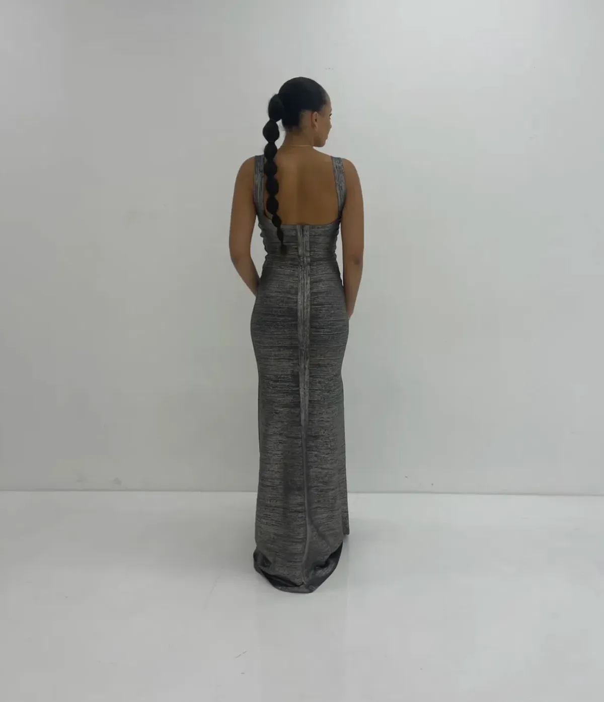 Herve Leger Foil Gown Grey Size S / AU 8 - Image 3