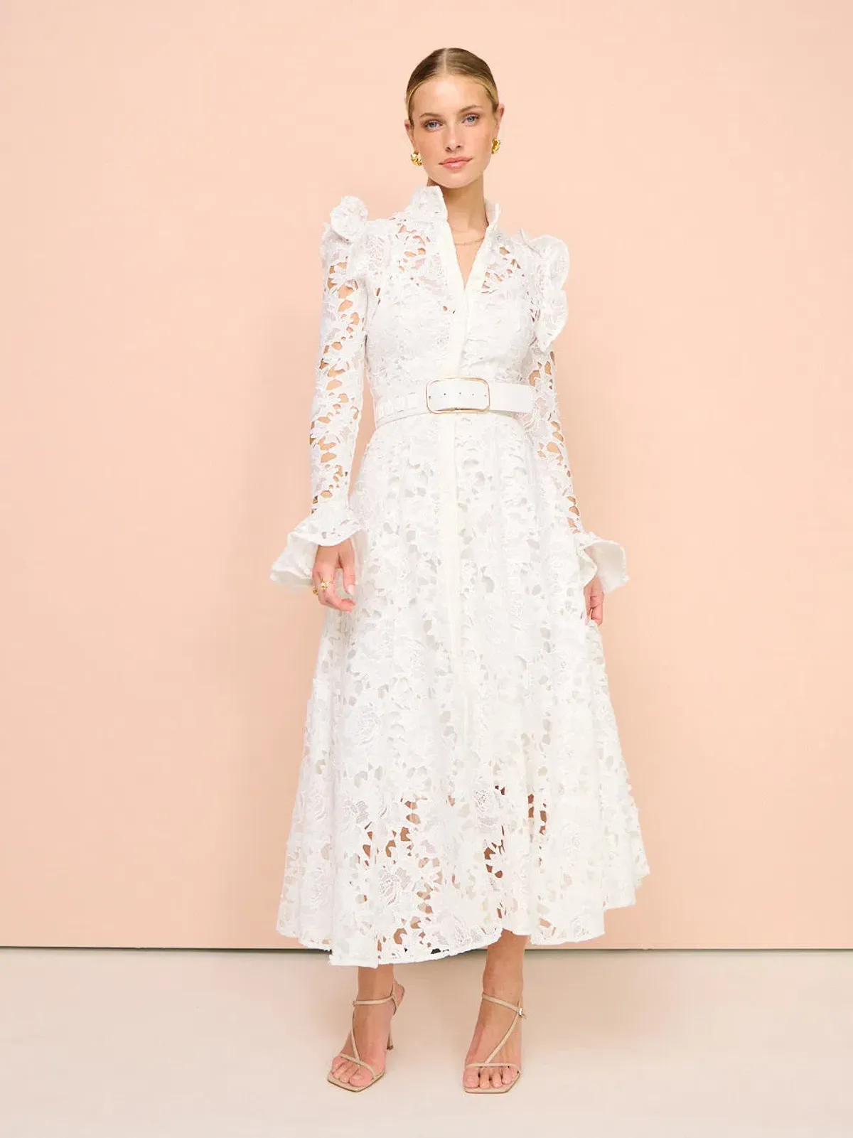 Leo Lin Aliyah Lace Butterfly Sleeve Midi Dress Snow Size AU 6 - Image 1
