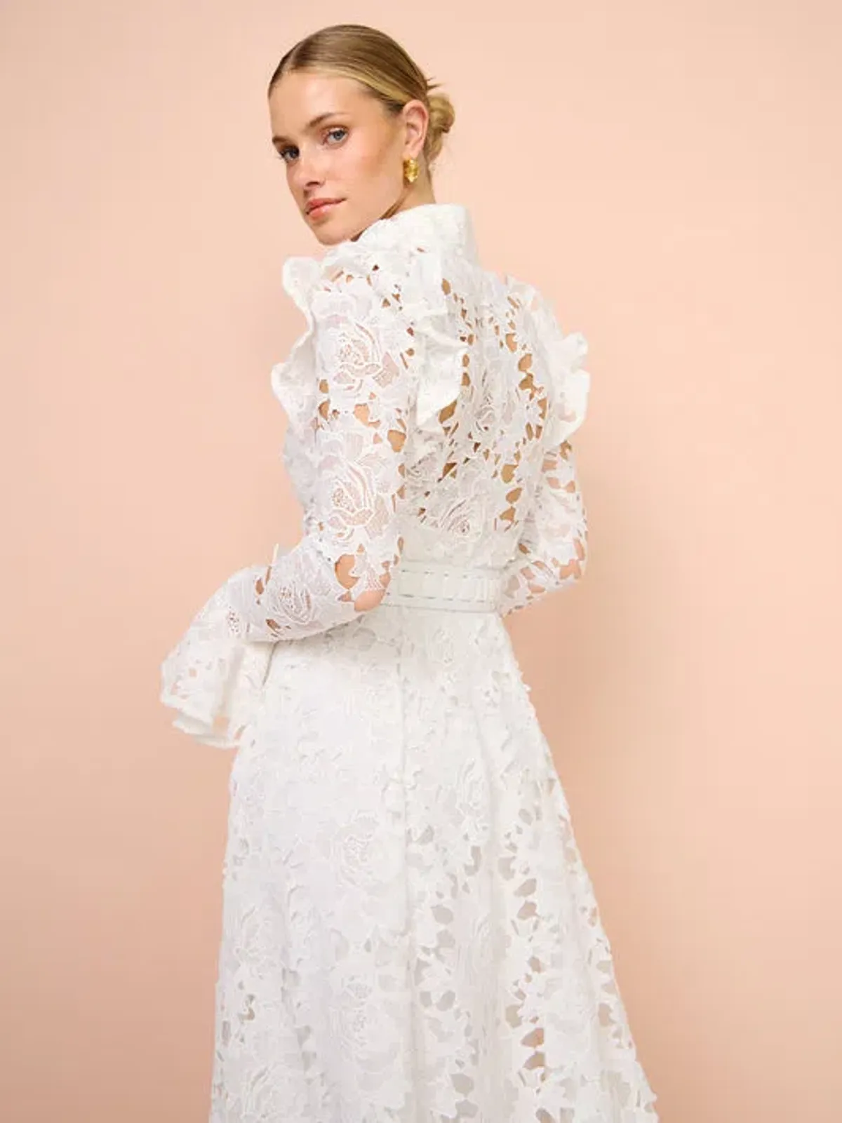 Leo Lin Aliyah Lace Butterfly Sleeve Midi Dress Snow Size AU 6 - Image 3