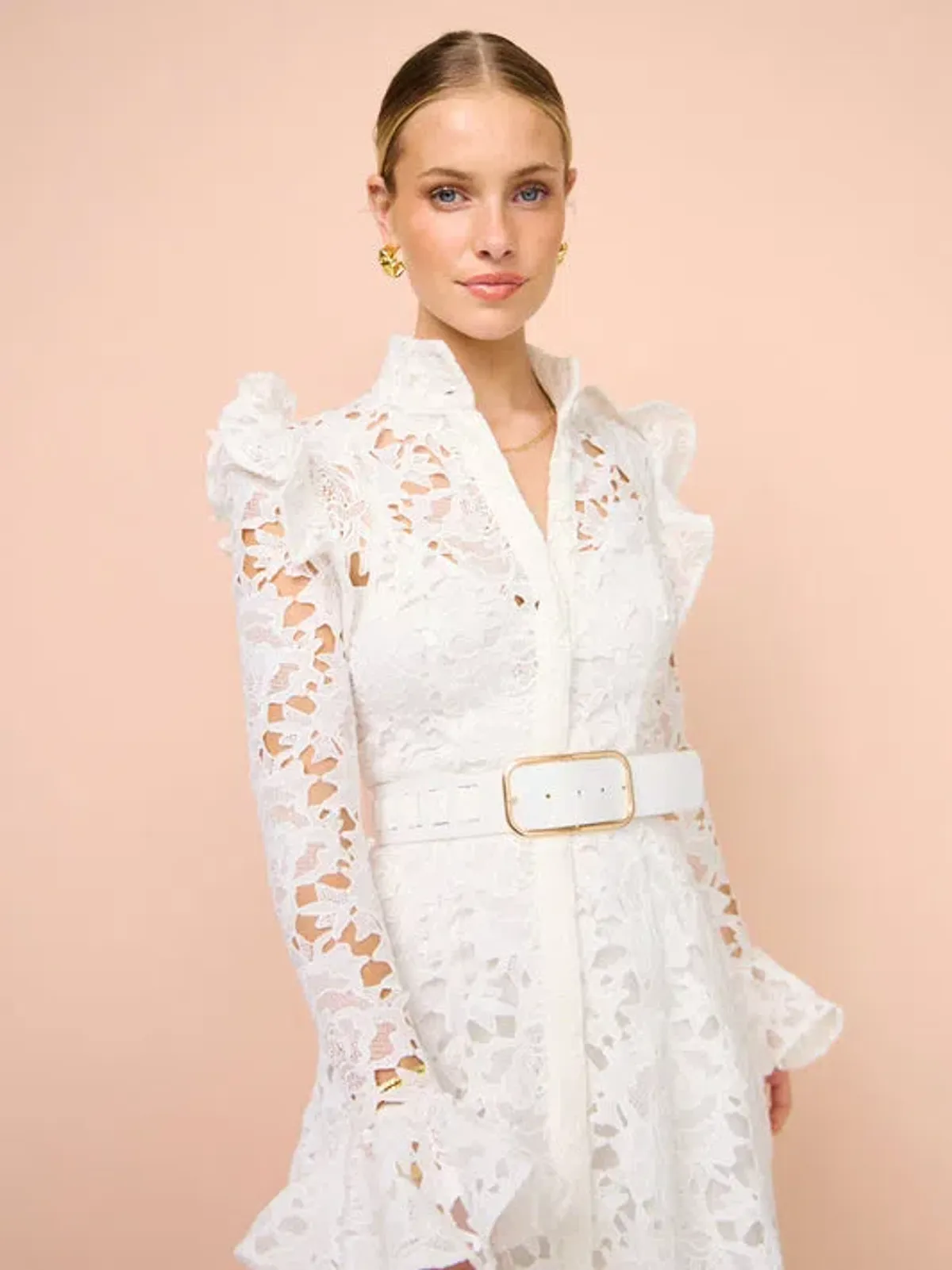 Leo Lin Aliyah Lace Butterfly Sleeve Midi Dress Snow Size AU 6 - Image 2