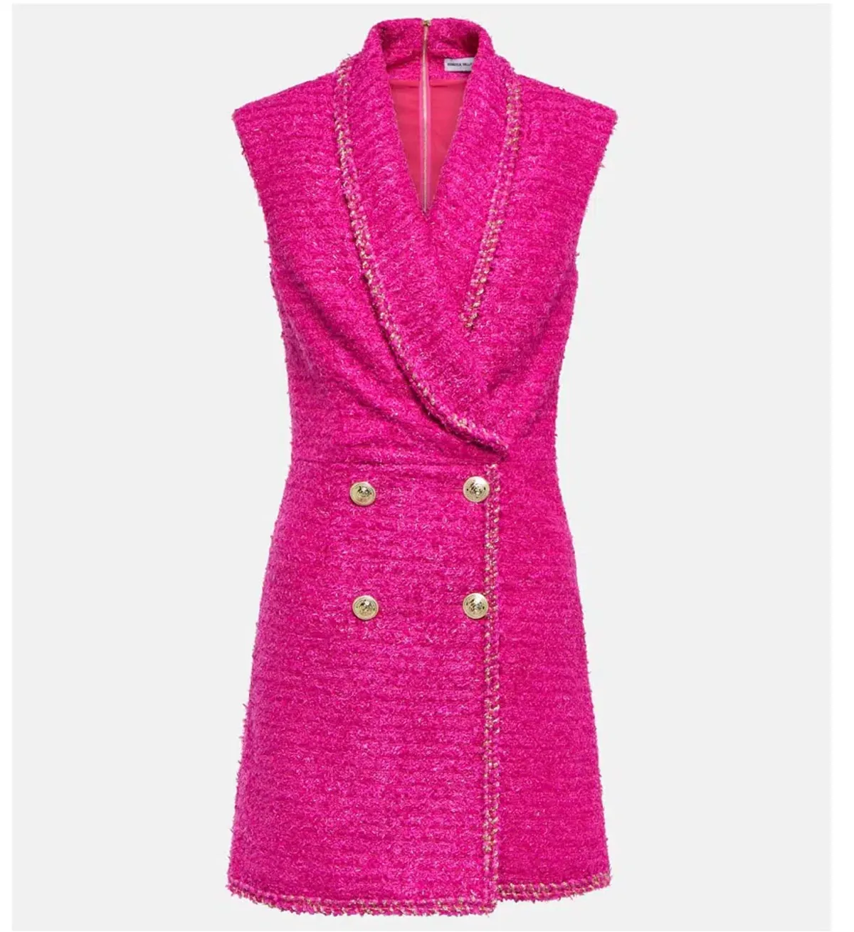 Rebecca Vallance Palais Sleeveless Tweed Blazer Mini Dress Pink Size AU 10 - Image 5