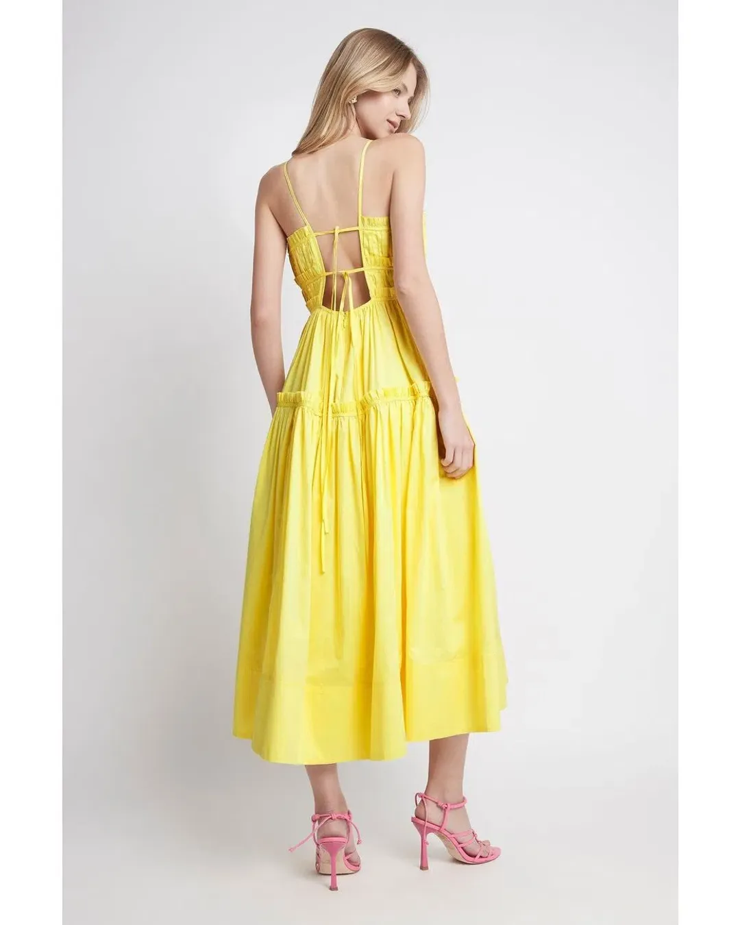 Aje Romance Tie Strap Midi Dress Sunshine Yellow Size 16  for rent on The Volte - main image