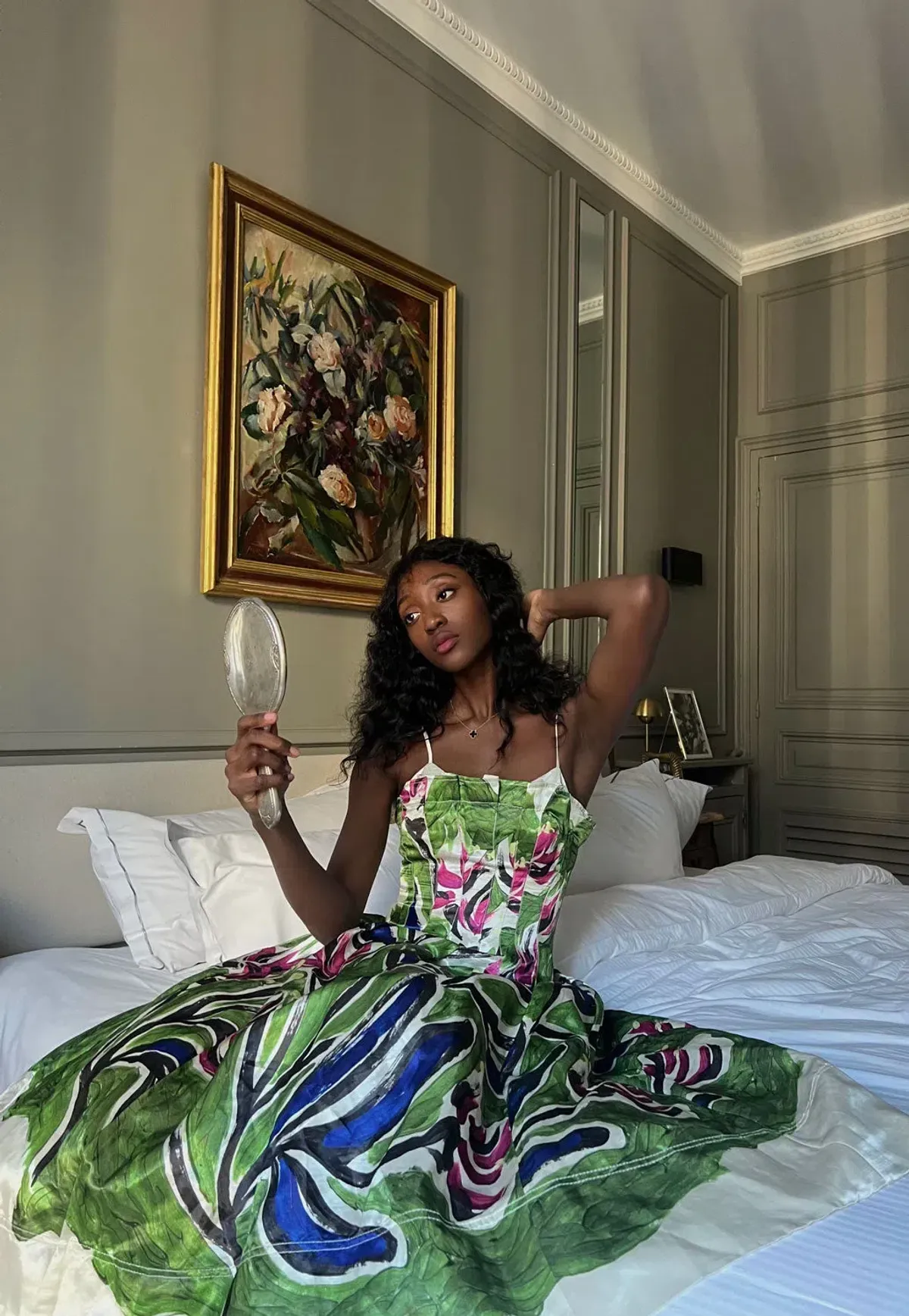 Aje Paradiso Green Floral Cinched Midi Dress Native Gumnut Floral Size 14 - Image 6